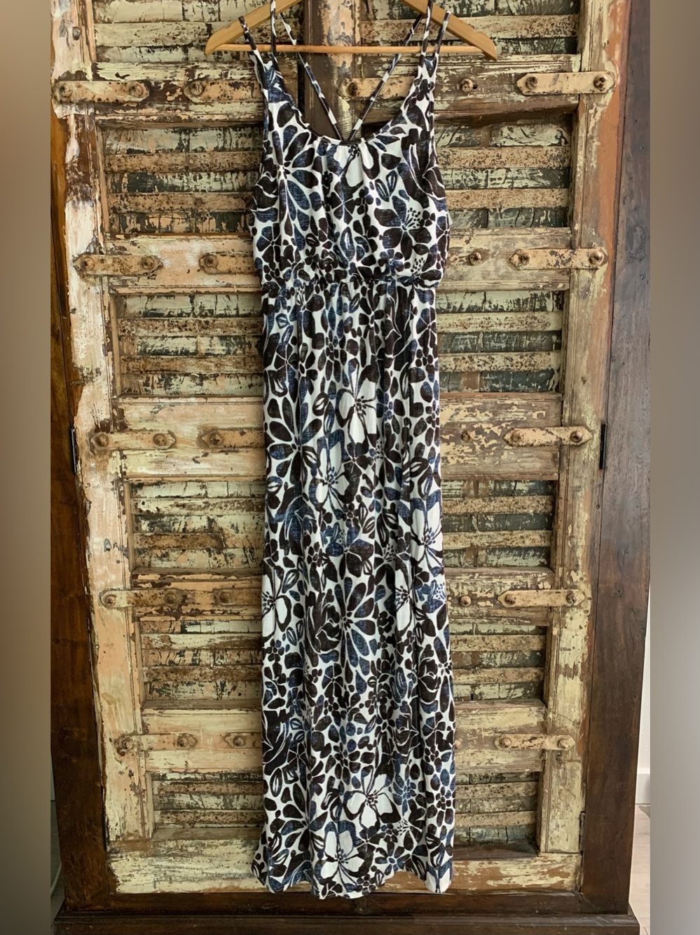 NWT Ann Taylor LOFT Blue & White Floral Strappy Long Maxi Dress Beach Casual, XS